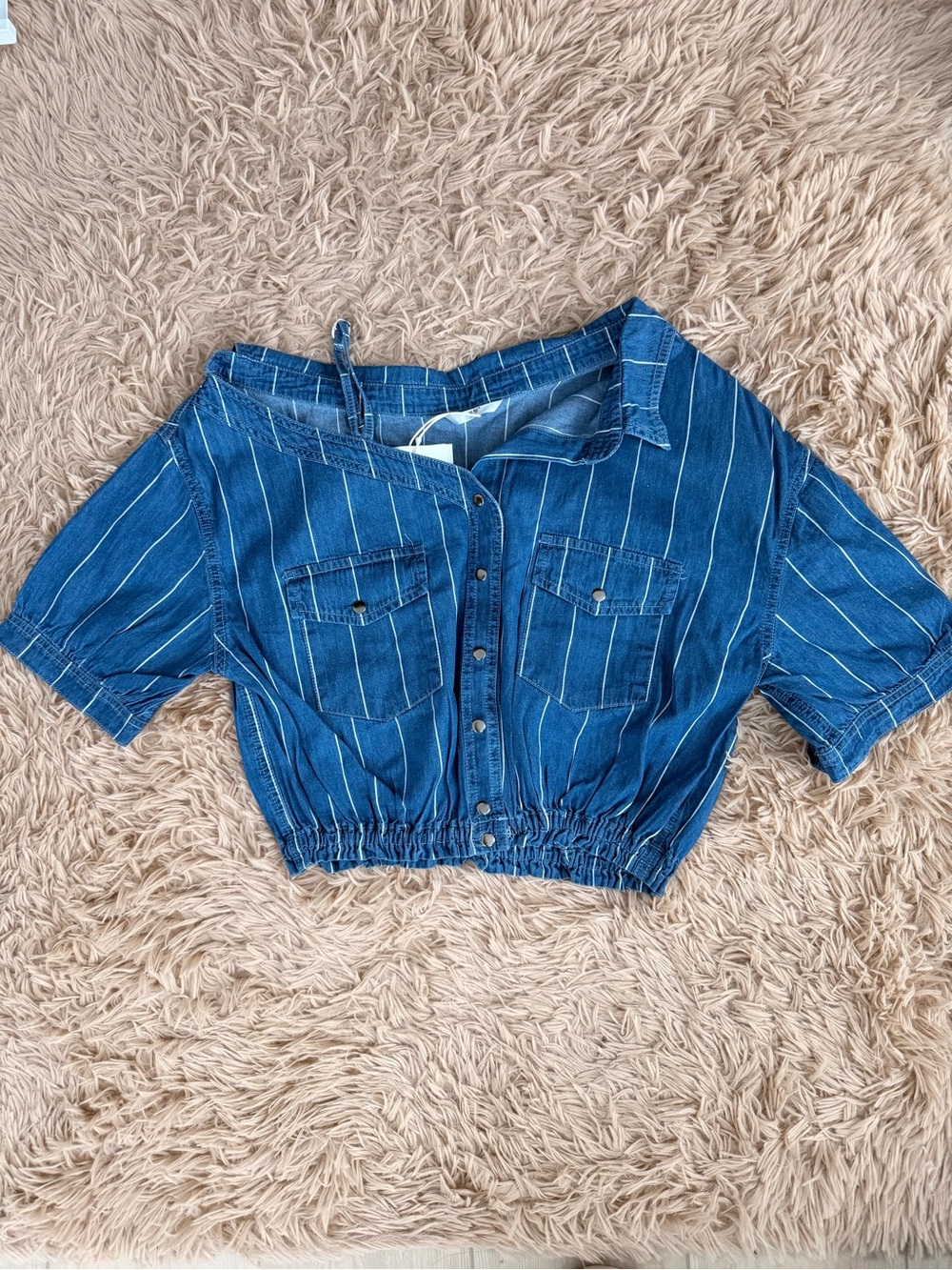Korean Cropped Denim Button-Up Top